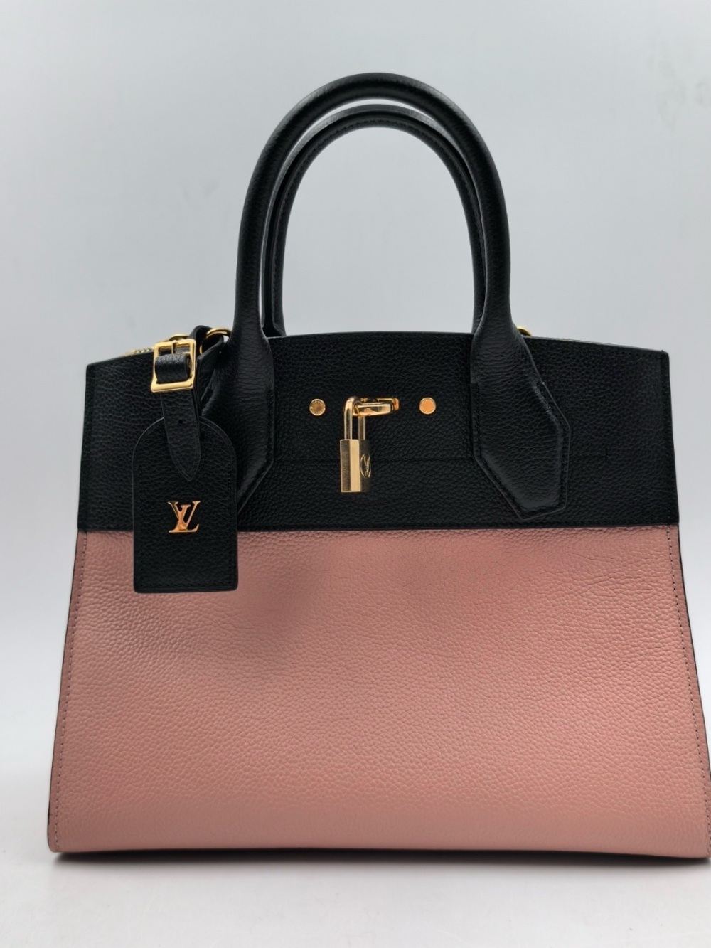 Louis Vuitton City Steamer MM Black and Dusty Pink Two-Tone Leather Satchel